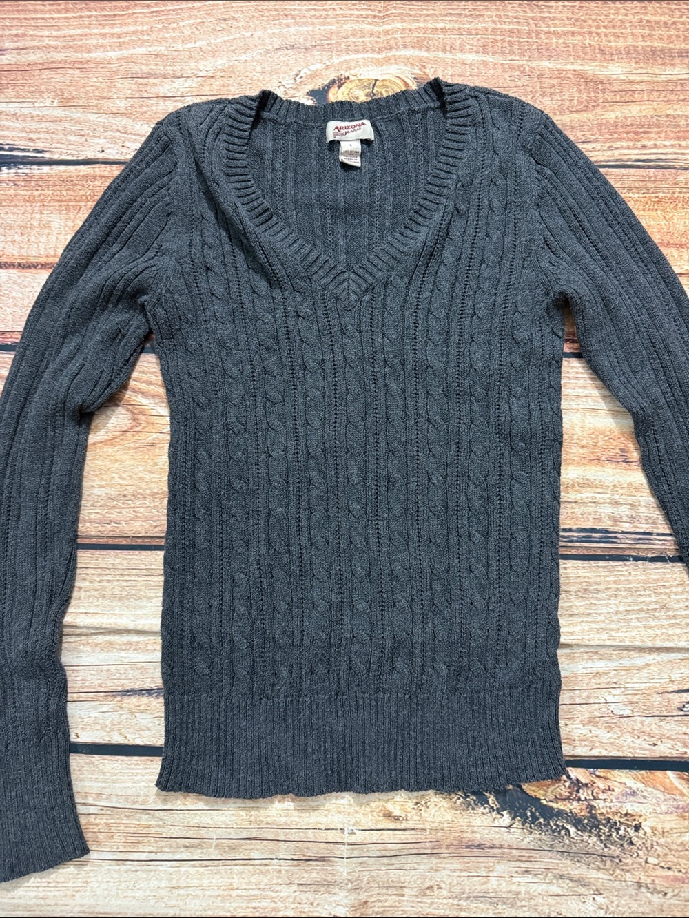 Arizona Jean Company Dark Charcoal Cable V-Neck Sweater